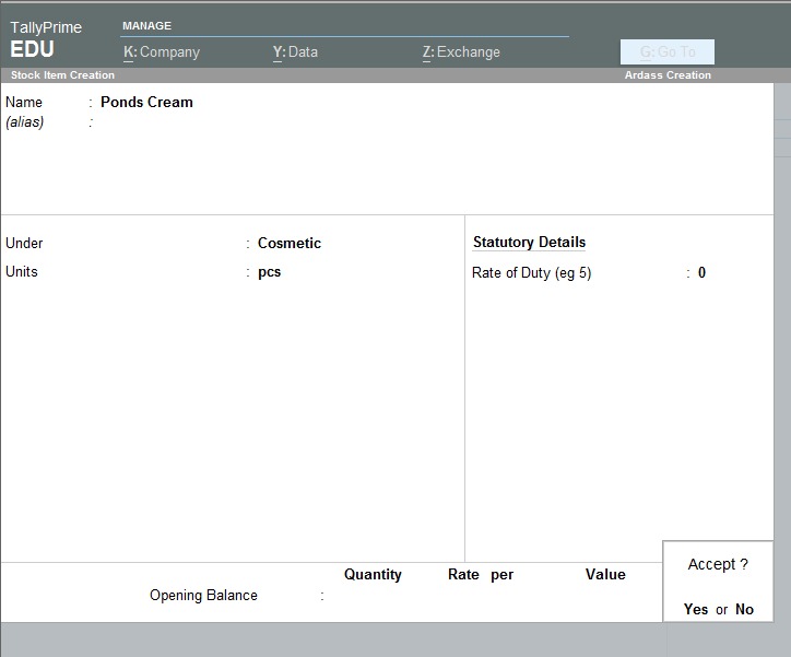 create stock in inventory